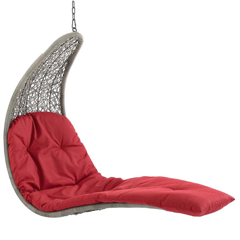 Modway Landscape Rattan & Fabric Patio Swing Chair in Light Gray and Red
