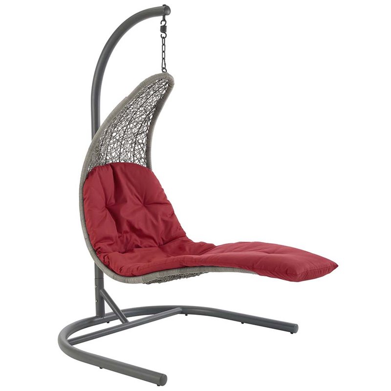 Modway Landscape Rattan & Fabric Patio Swing Chair in Light Gray and Red