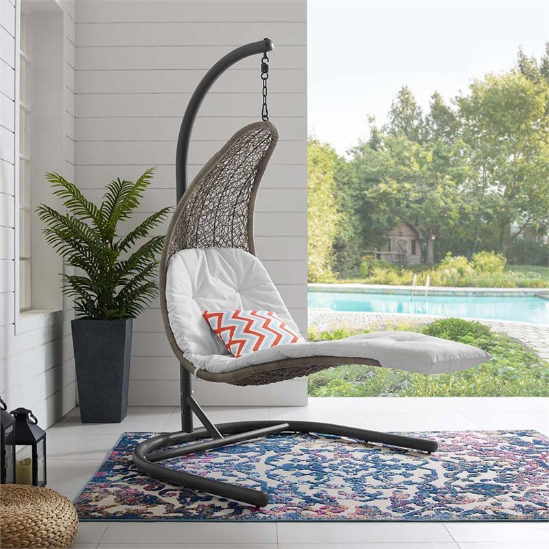Modway Landscape Rattan & Fabric Patio Swing Chair in Light Gray and White