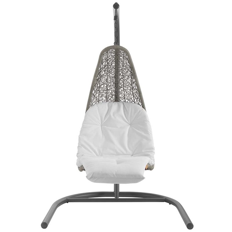 Modway Landscape Rattan & Fabric Patio Swing Chair in Light Gray and White