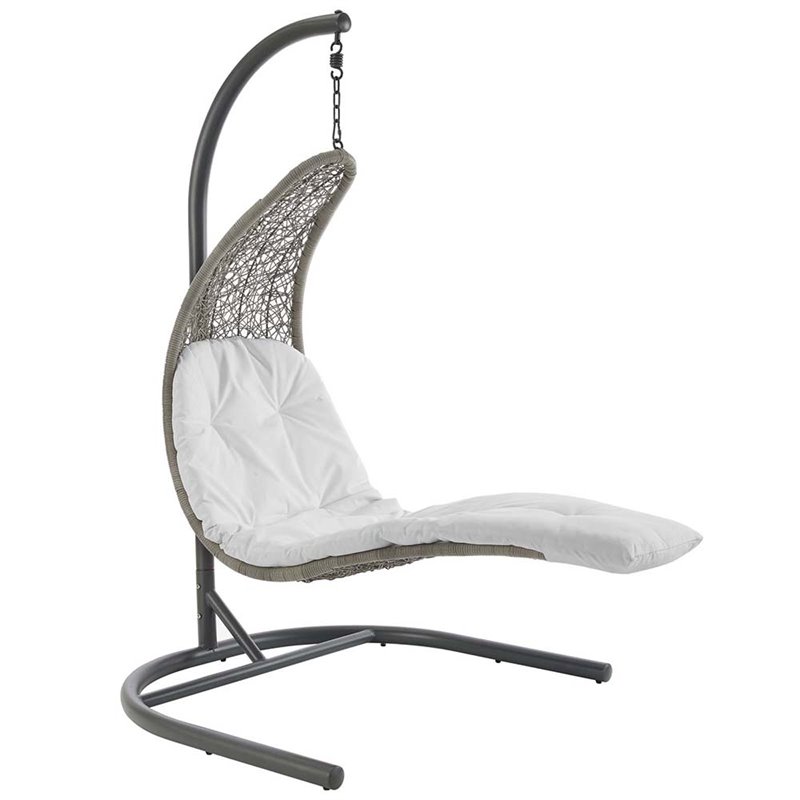 Modway Landscape Rattan & Fabric Patio Swing Chair in Light Gray and White