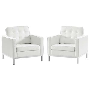 modway loft leather tufted accent chair (set of 2)
