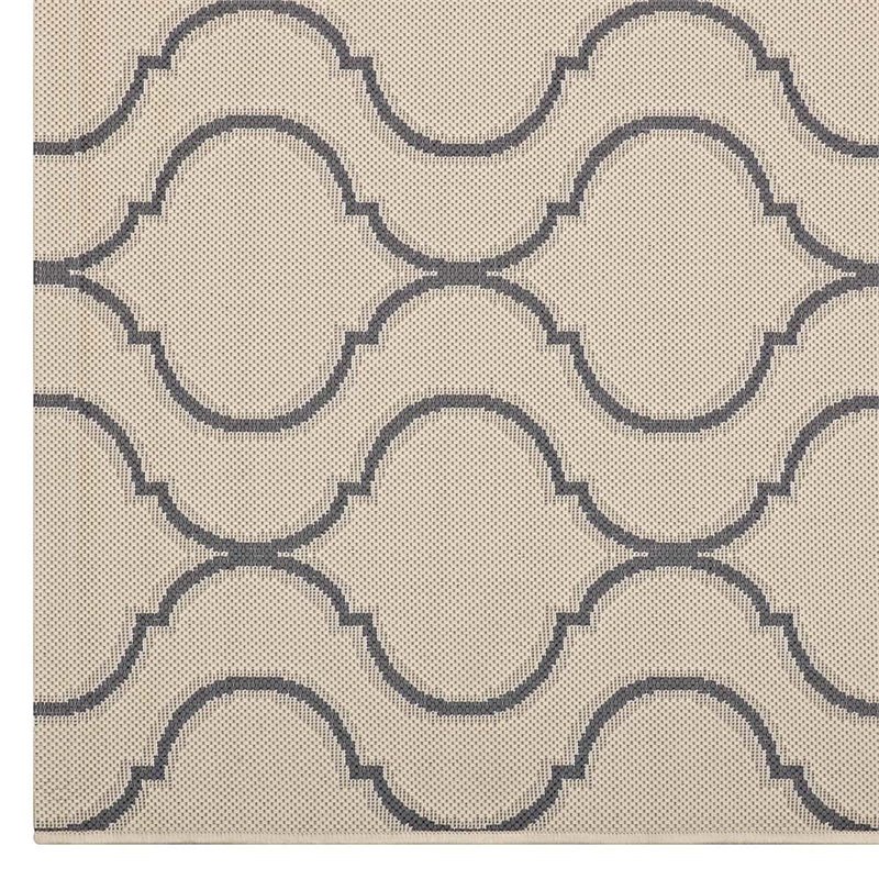 Modway Linza 5' x 8' Wave Abstract Trellis Area Rug in Beige and Gray