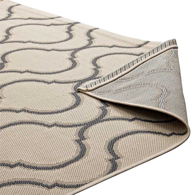 Modway Linza 5' x 8' Wave Abstract Trellis Area Rug in Beige and Gray