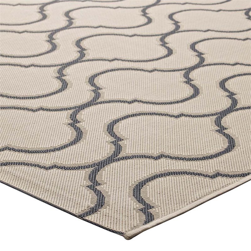 Modway Linza 5' x 8' Wave Abstract Trellis Area Rug in Beige and Gray