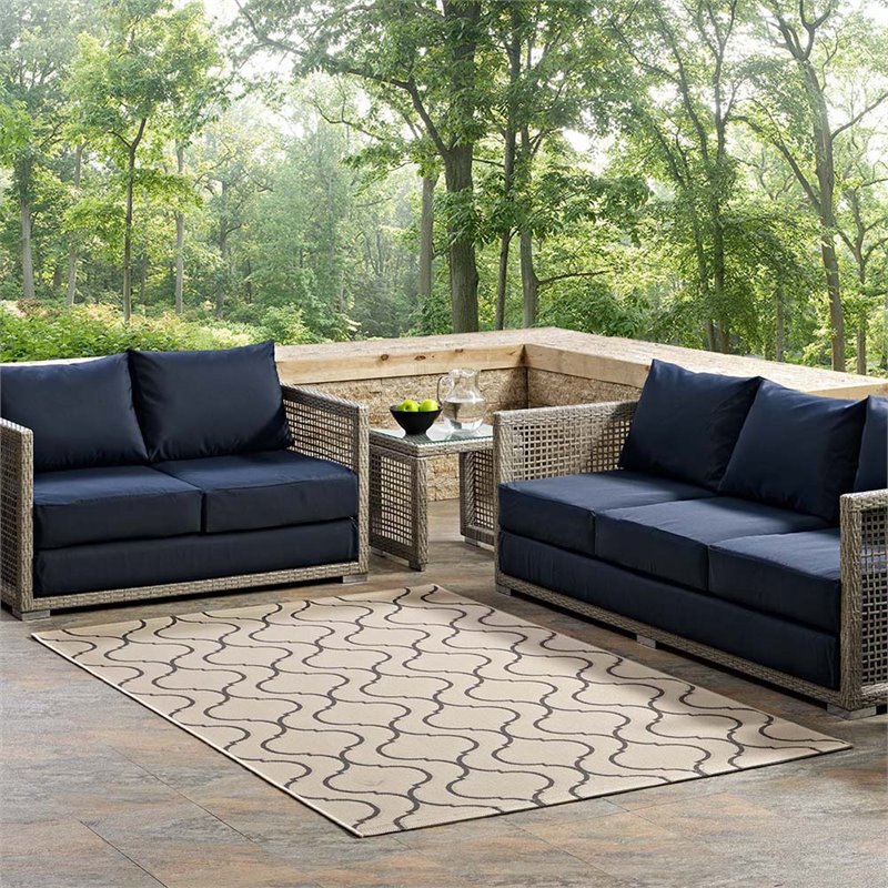 Modway Linza 8' x 10' Wave Abstract Trellis Area Rug in Beige