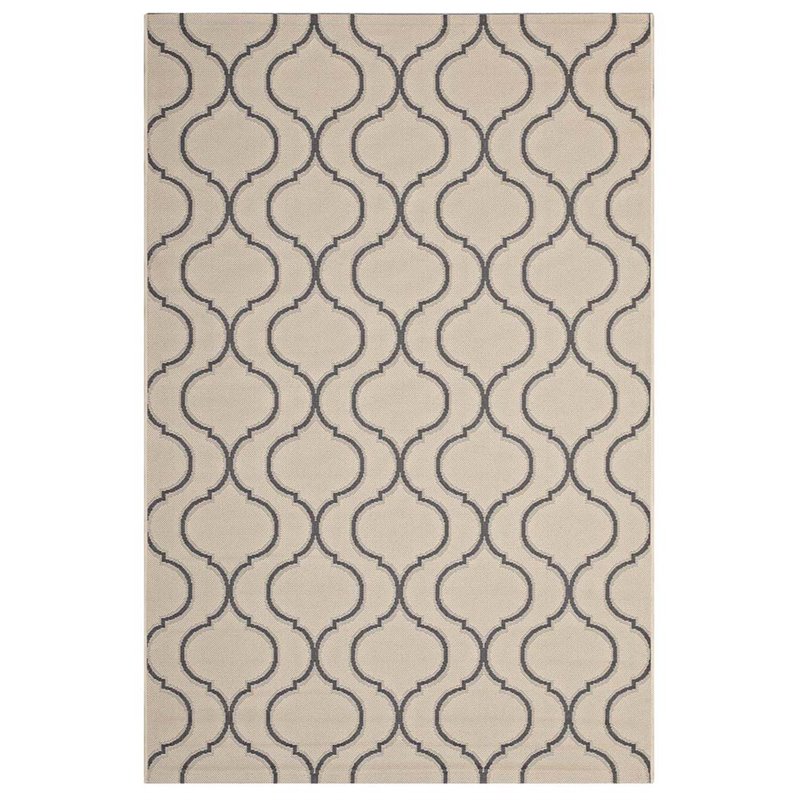 Modway Linza 8' x 10' Wave Abstract Trellis Area Rug in Beige