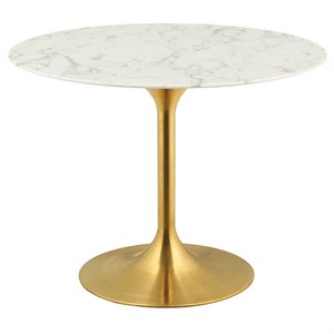 modway lippa faux marble top pedestal dining table in gold and white