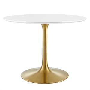 Modway Lippa 40&quot Round Wood & Metal Dining Table in Gold and White