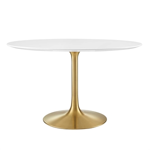 Modway Lippa 47&quot Round Wood & Metal Dining Table in Gold and White