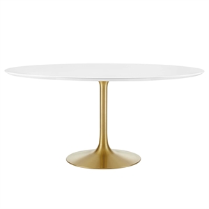 Modway Lippa 60&quot Round Wood & Metal Dining Table in Gold and White