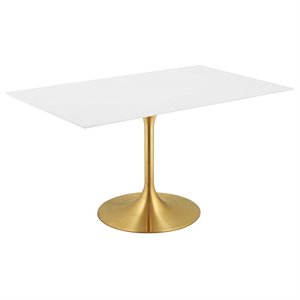 Modway Lippa 60&quot Rectangular Wood & Metal Dining Table in Gold and White