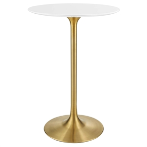 Modway Lippa 28&quot Round Metal & Wood Bar Table in Gold and White