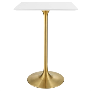 Modway Lippa 28&quot Square Metal & Wood Bar Table in Gold and White