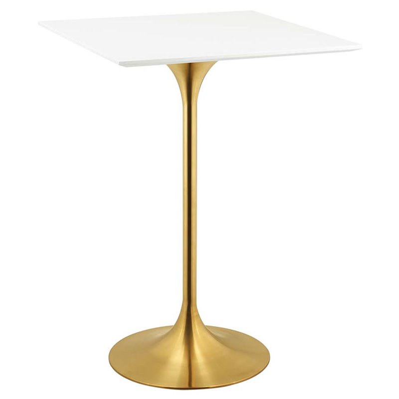 Modway Lippa 28"" Square Bar Table in Gold and White Cymax Business