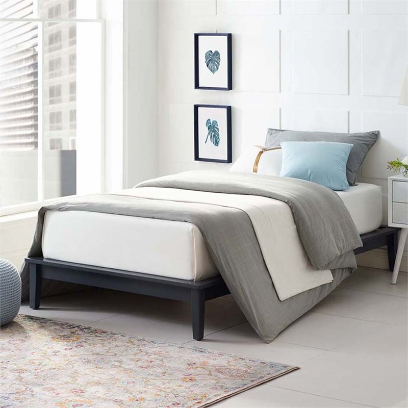 Modway Lodge Twin Modern Solid Wood Platform Bed Frame in Gray
