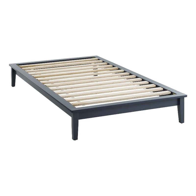 Modway Lodge Twin Modern Solid Wood Platform Bed Frame in Gray