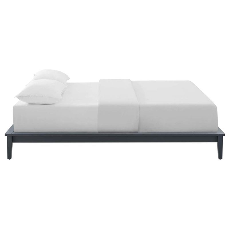 Modway Lodge Queen Modern Solid Wood Platform Bed Frame in Gray