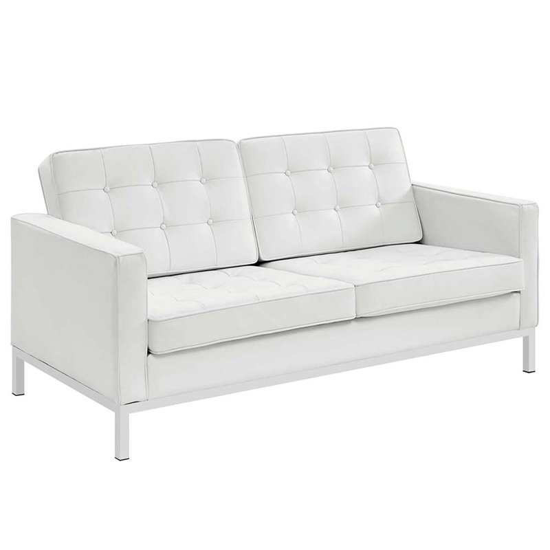 Modway Loft 2 Piece Leather Tufted Sofa Set in White Cymax Business