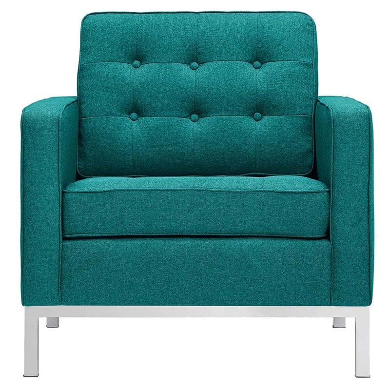 Modway Loft Upholstered Fabric and Stainless Steel Armchairs in Teal (Set of 2)