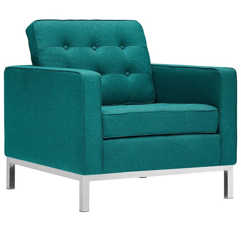 Modway Loft Upholstered Fabric and Stainless Steel Armchairs in Teal (Set of 2)