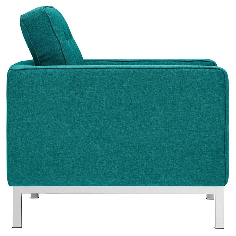 Modway Loft Upholstered Fabric and Stainless Steel Armchairs in Teal (Set of 2)