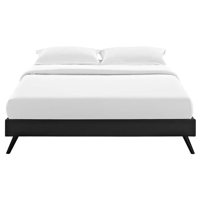 Loryn Vinyl Full Bed Frame with Round Splayed Legs in Black
