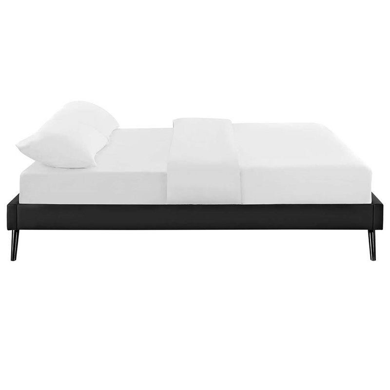 Loryn Vinyl Full Bed Frame with Round Splayed Legs in Black