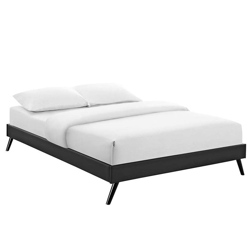Loryn Vinyl Full Bed Frame with Round Splayed Legs in Black