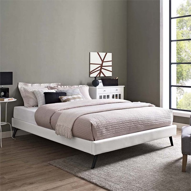 Modway Loryn Full Vinyl Bed Frame with Round Splayed Legs in White