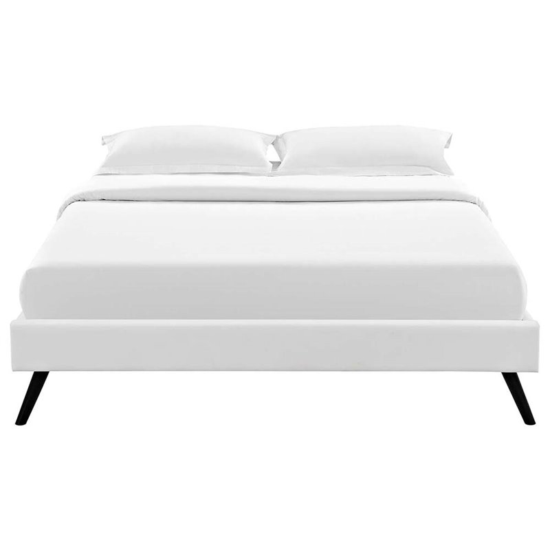 Modway Loryn Queen Vinyl Bed Frame with Round Splayed Legs in White