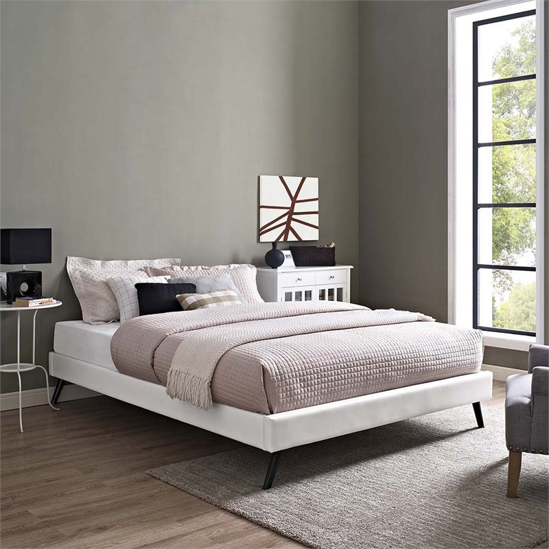 Modway Loryn King Vinyl Bed Frame with Round Splayed Legs in White