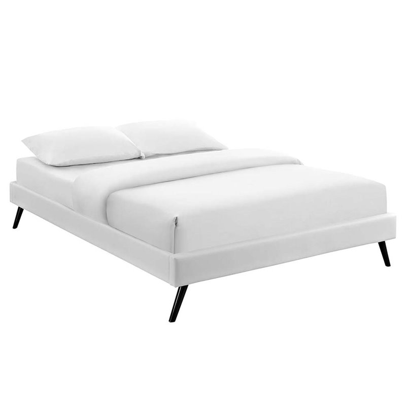 Modway Loryn King Vinyl Bed Frame with Round Splayed Legs in White