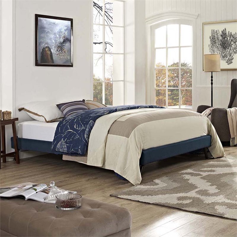 Modway Loryn Full Polyester Fabric Bed Frame with Round Splayed Legs in Azure