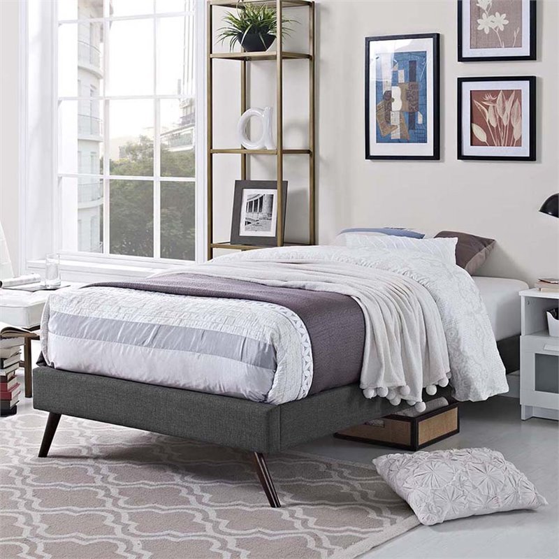 Modway Loryn Twin Polyester Fabric Bed Frame with Round Splayed Legs in Gray