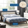 Modway Luella Queen Solid Wood Fabric Platform Bed in Walnut/Beige