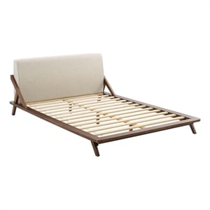 Modway Luella Queen Solid Wood Fabric Platform Bed in Walnut/Beige