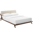 Modway Luella Queen Solid Wood Fabric Platform Bed in Walnut/Beige