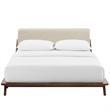 Modway Luella Queen Solid Wood Fabric Platform Bed in Walnut/Beige