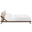 Modway Luella Queen Solid Wood Fabric Platform Bed in Walnut/Beige