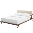 Modway Luella Queen Solid Wood Fabric Platform Bed in Walnut/Beige