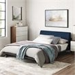 Modway Luella Solid Wood/Fabric Queen Platform Bed in Walnut/Blue