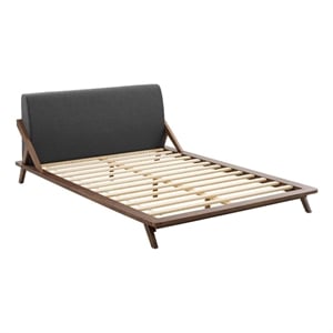 Modway Luella Solid Wood/Fabric Queen Platform Bed in Walnut/Gray