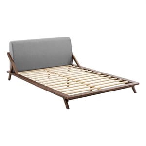 Modway Luella Solid Wood/Fabric Queen Platform Bed in Walnut/Light Gray