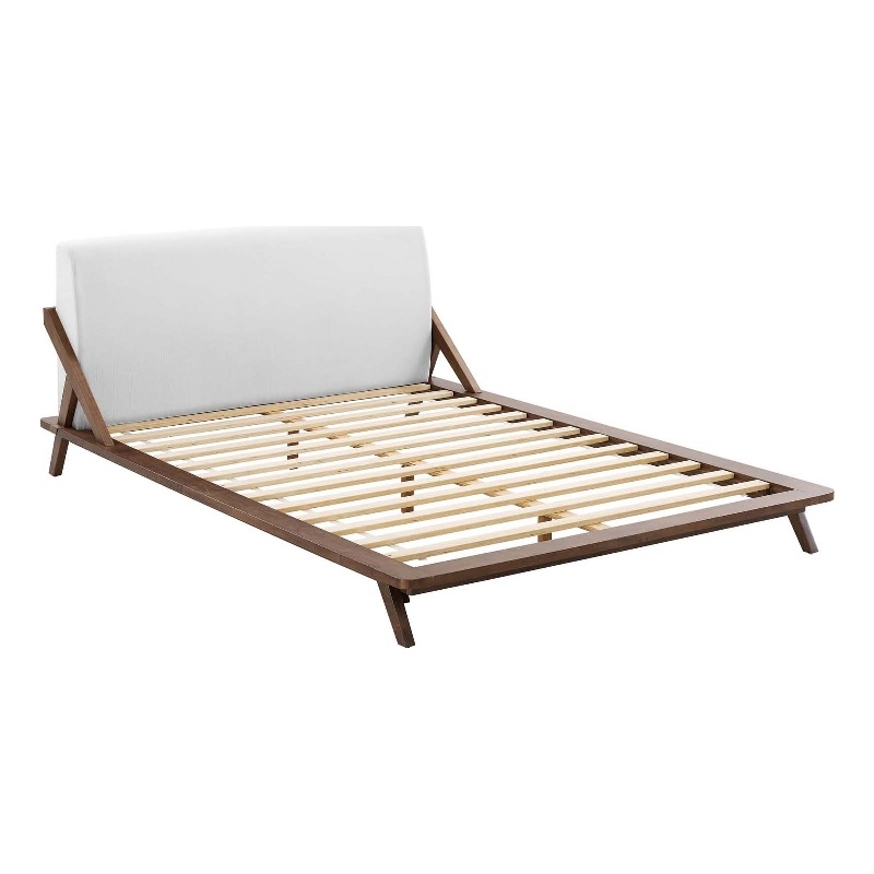 Modway Luella Solid Wood/Fabric Queen Platform Bed in Walnut/White