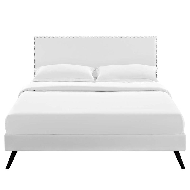 Modway Macie Full Vinyl Platform Bed with Round Splayed Legs in White