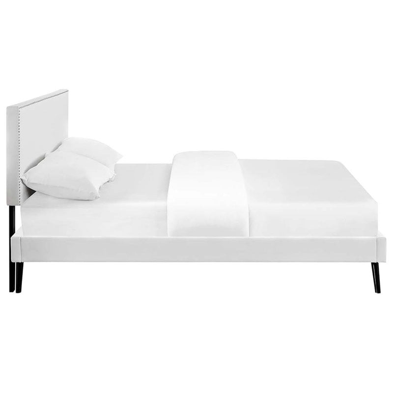Modway Macie Full Vinyl Platform Bed with Round Splayed Legs in White