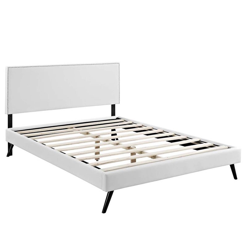 Modway Macie Full Vinyl Platform Bed with Round Splayed Legs in White