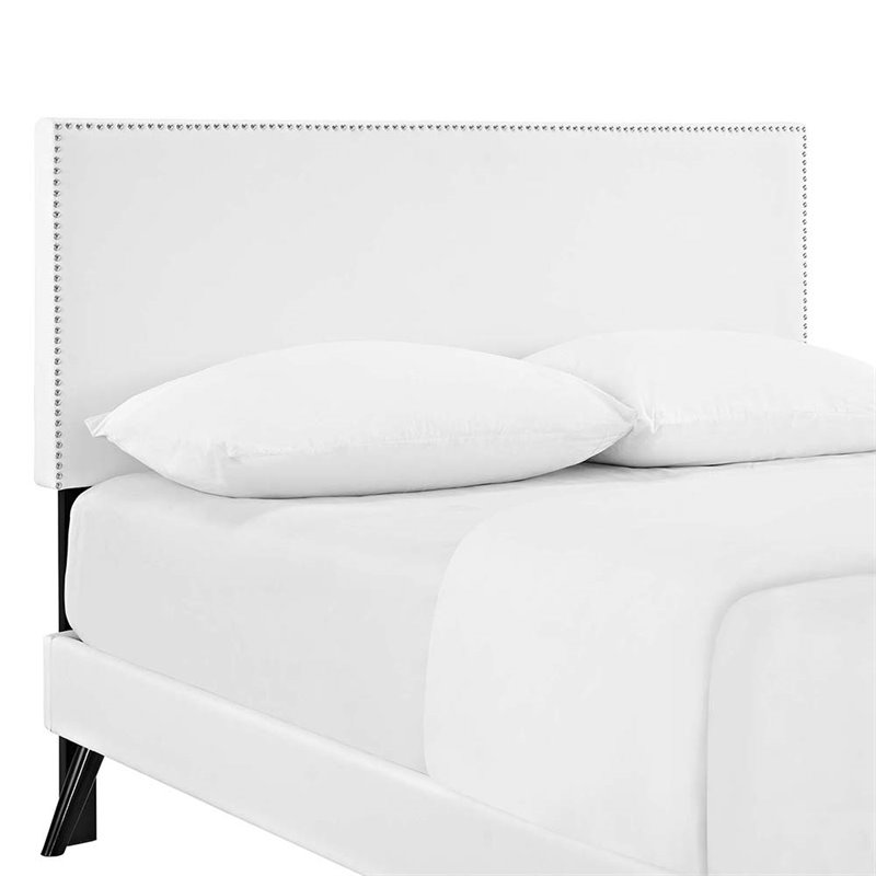 Modway Macie Full Vinyl Platform Bed with Round Splayed Legs in White