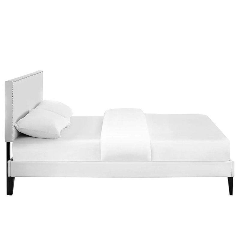 Macie Vinyl Full Platform Bed with Squared Tapered Legs in White